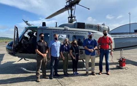 Ernst, Feenstra, and McClain depart for an overflight of the Panama Canal.
